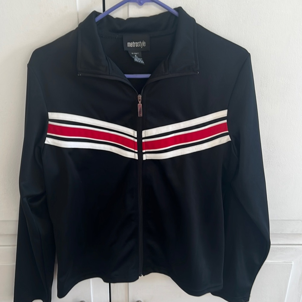 Retro Warm up Suit! Black with Red and White Stripes!